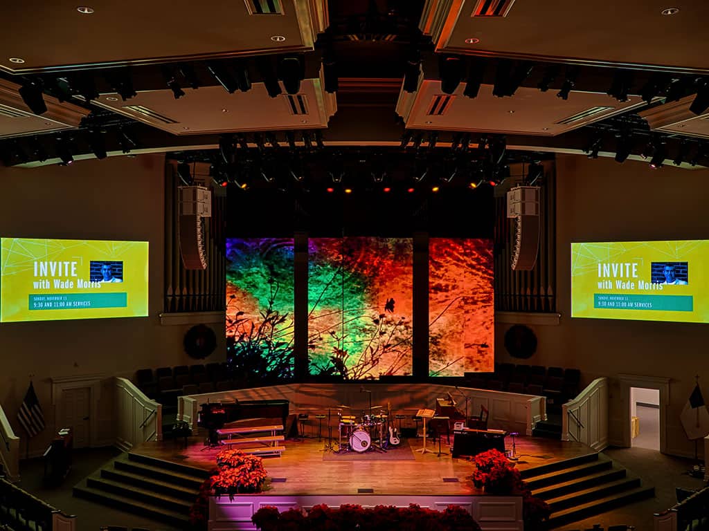 House of worship interior with digital stage displays