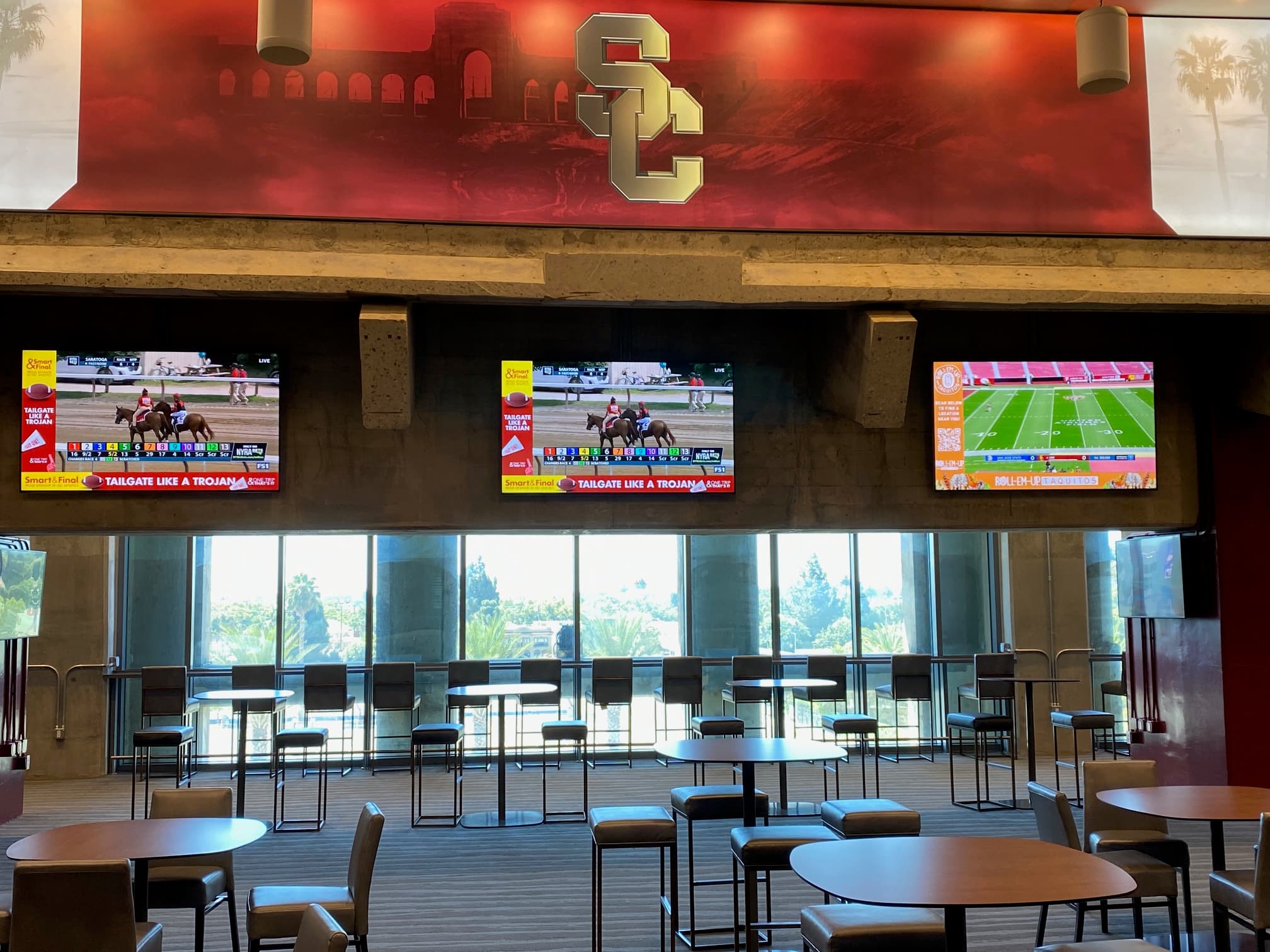 Arena concession stand with digital menu boards